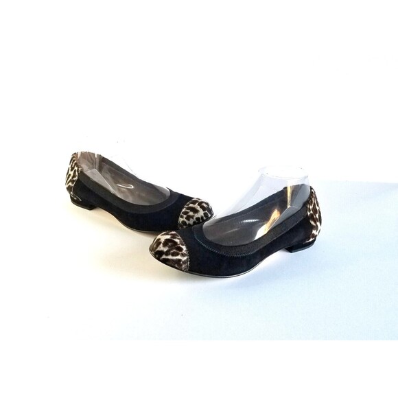 Anyi Lu Shoes - ANYI LU Ballet Flats Black Suede Leopard Calf Hair Sz 38 7.5 Cap Toe Italy